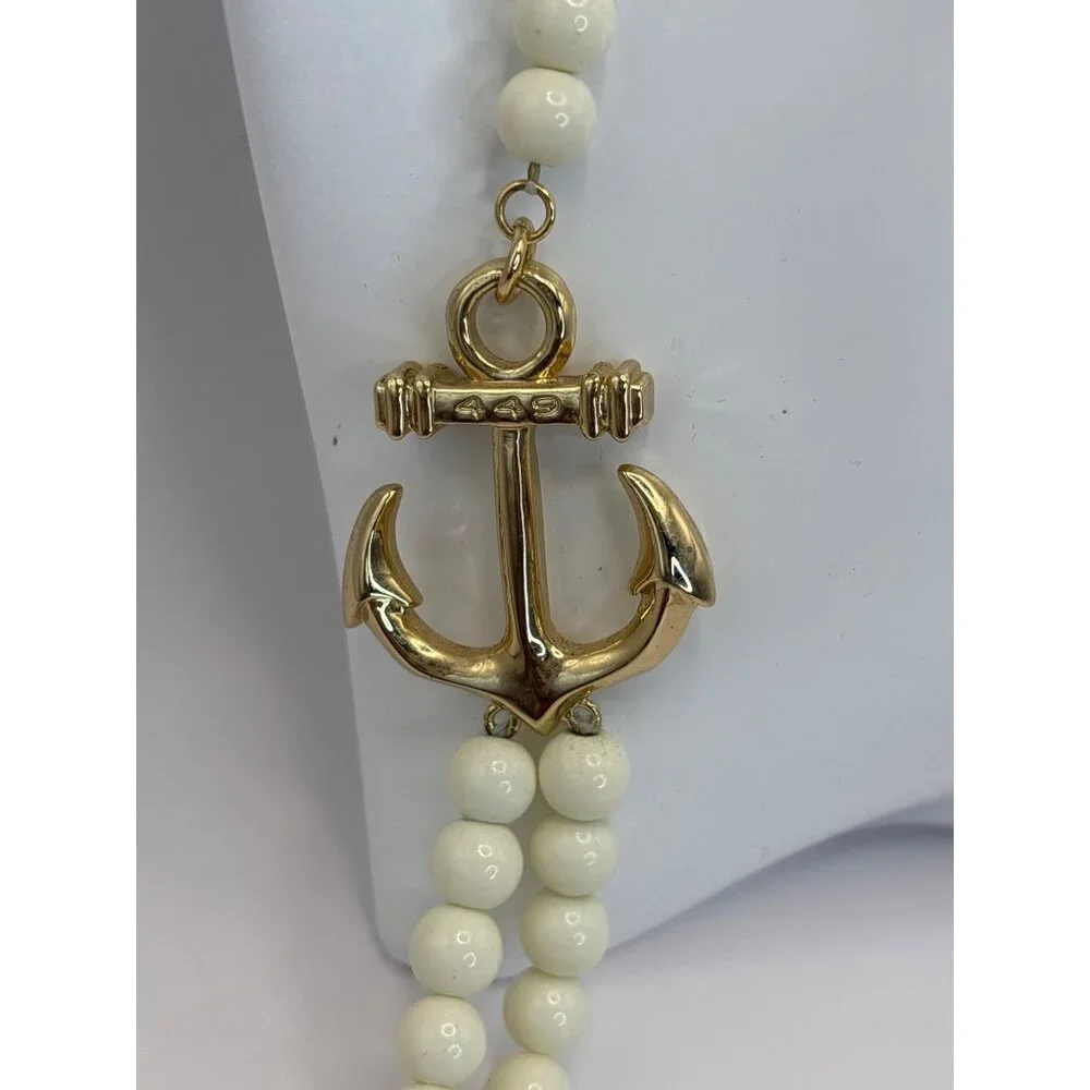 Spartina 449 Vintage Gold Tone Cream Double Strand Beads Anchor 38